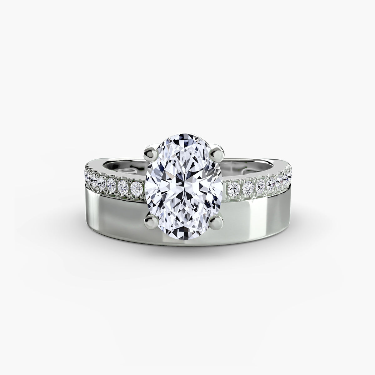 Alicia Wide Band Solitaire with Pavé Band