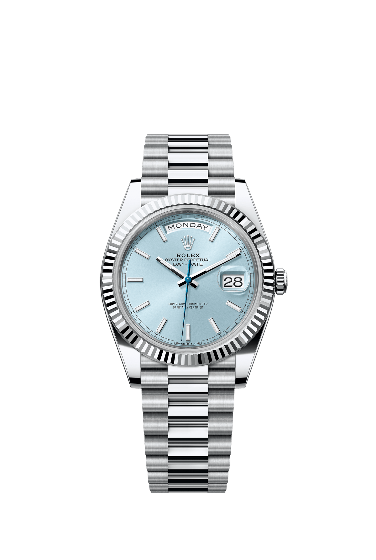 Rolex Day-Date 40 platinum ice blue index dial 228236
