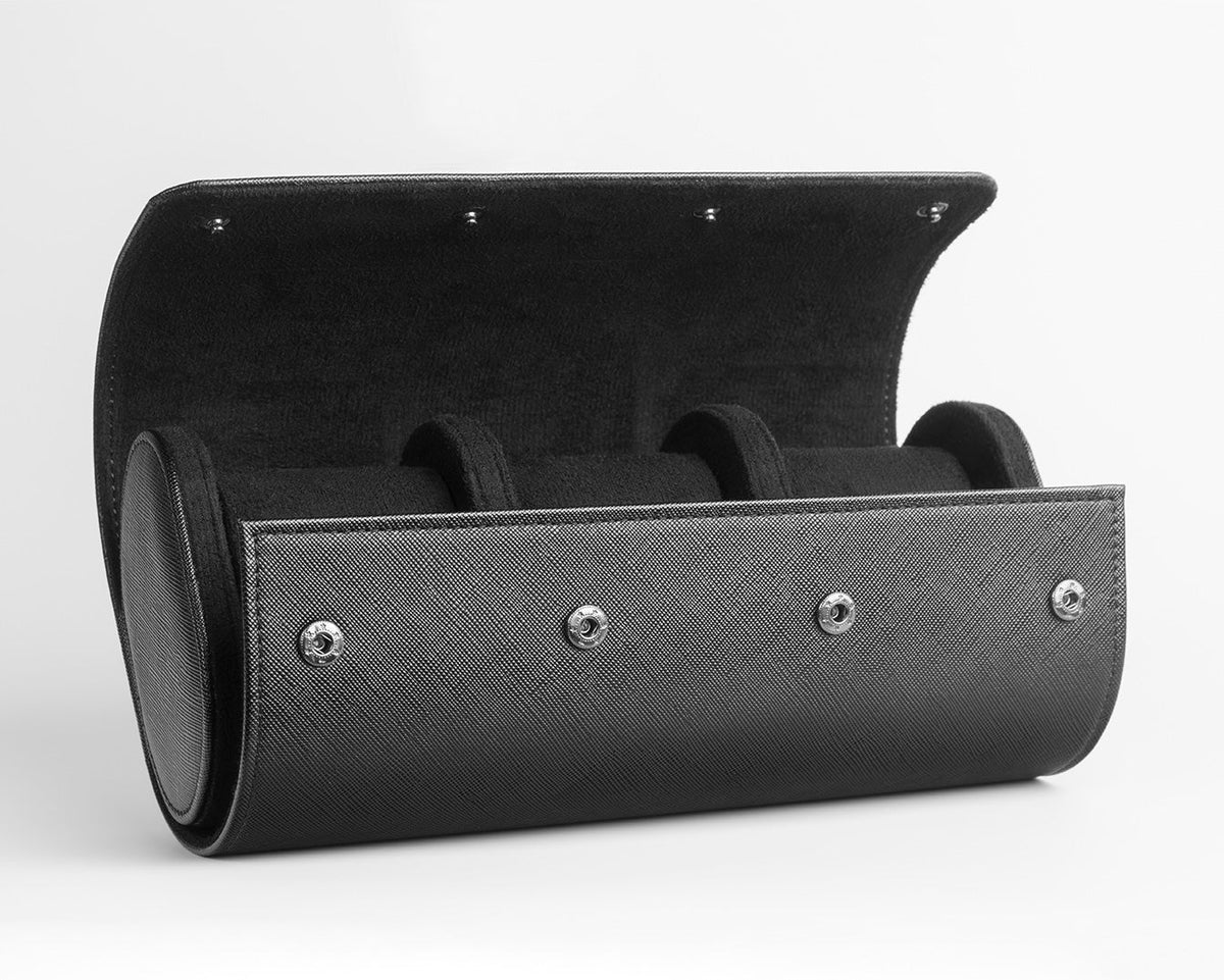 Triple Watch Roll Leather Travel Case