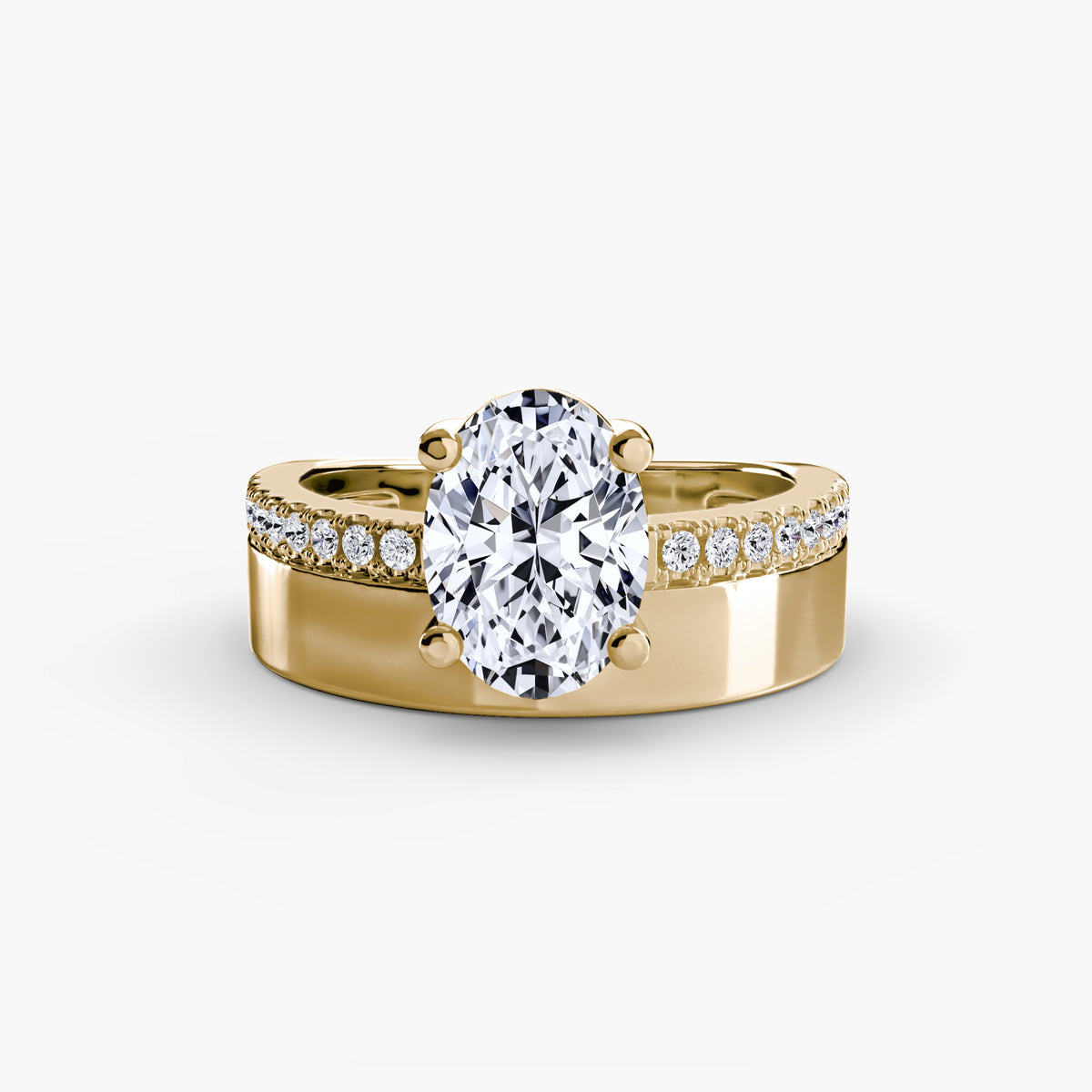 Alicia Wide Band Solitaire with Pavé Band