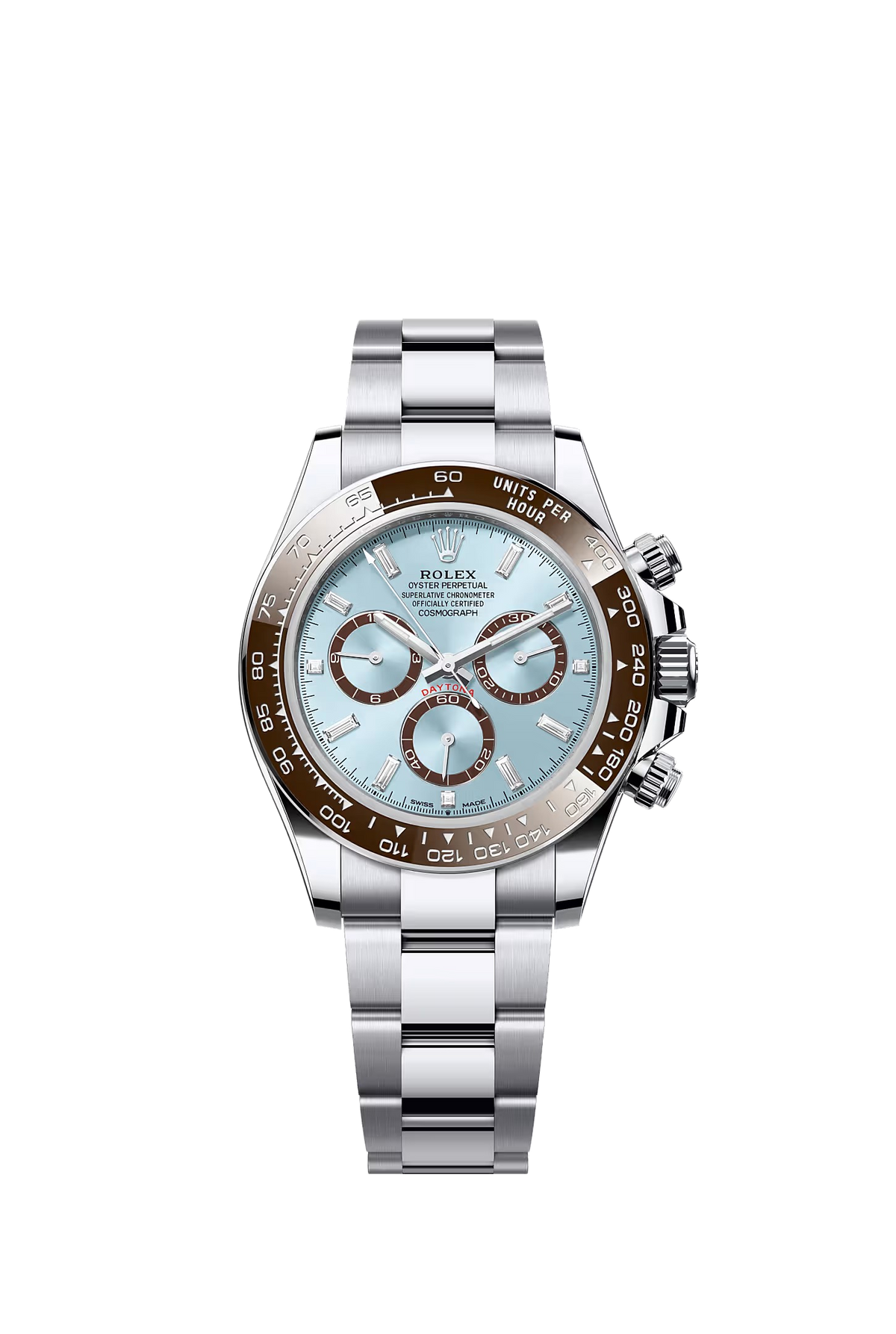 Rolex Cosmograph Daytona platinum ice blue baguette diamond dial 126506