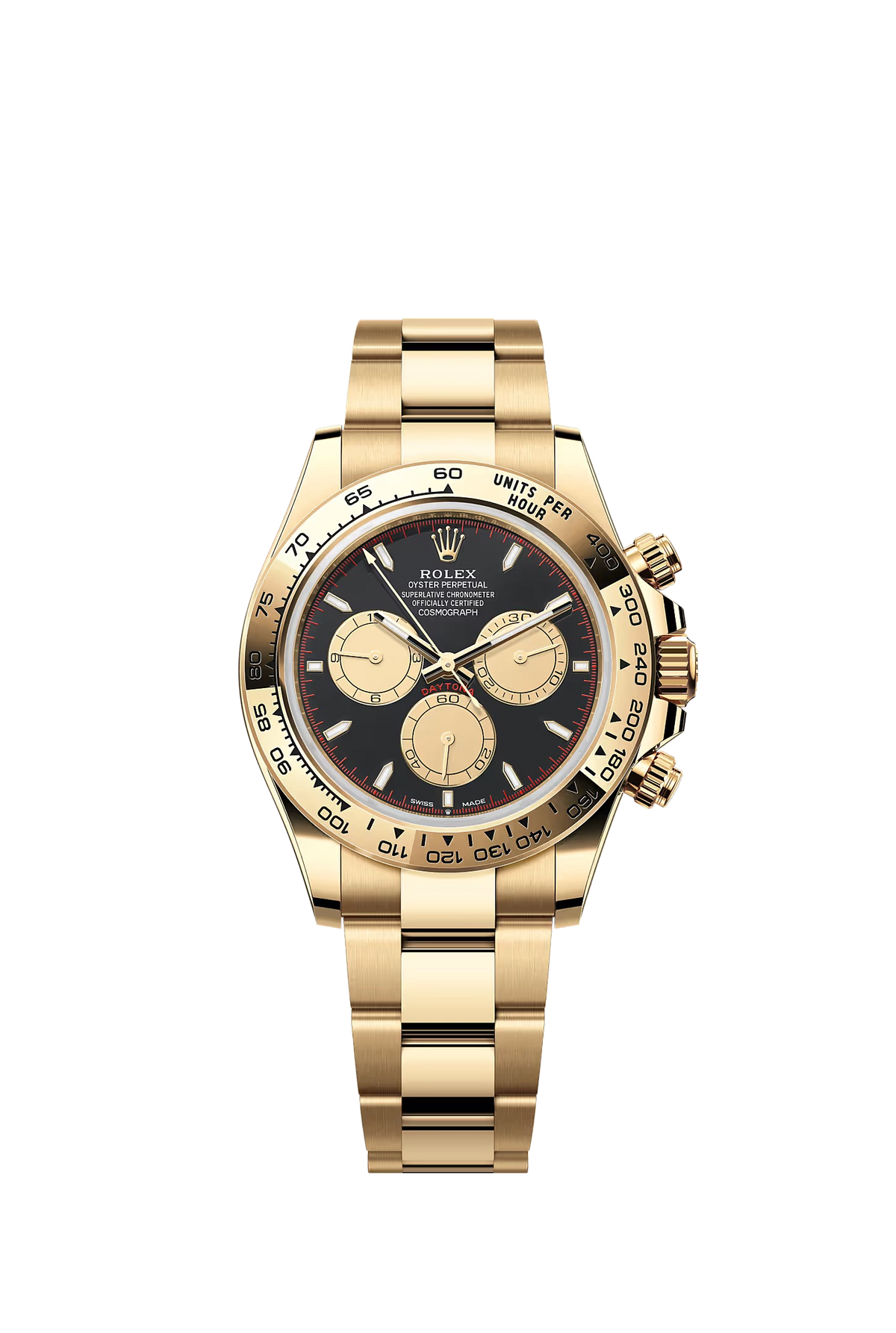 Rolex Cosmograph Daytona yellow gold black dial red track 126508