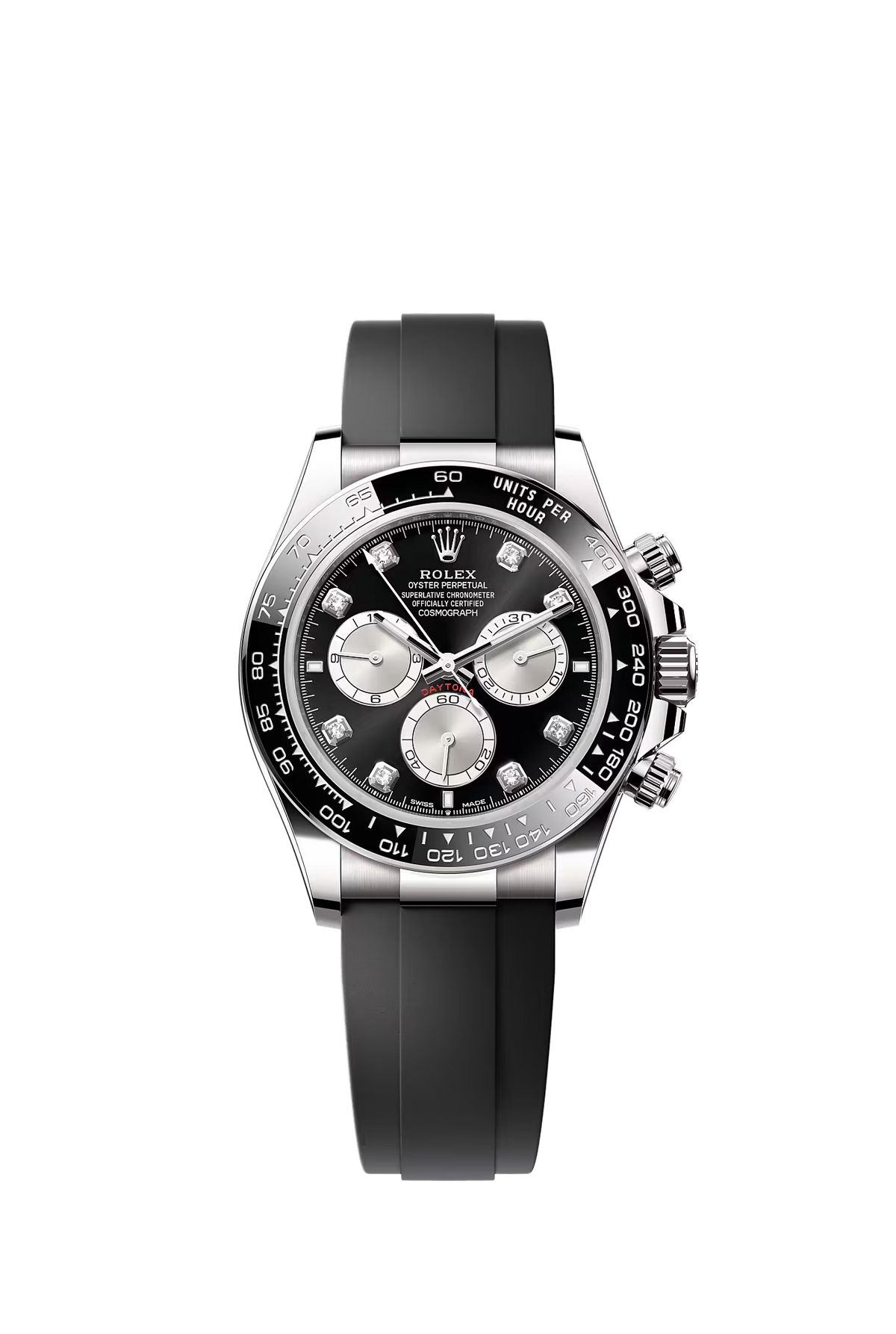 Rolex Cosmograph Daytona white gold black diamond dial Oysterflex 126519LN