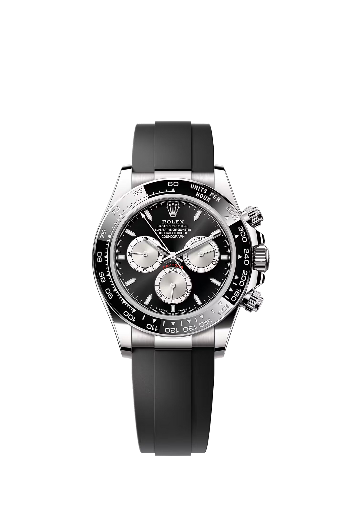 Rolex Cosmograph Daytona white gold black dial Oysterflex 126519LN