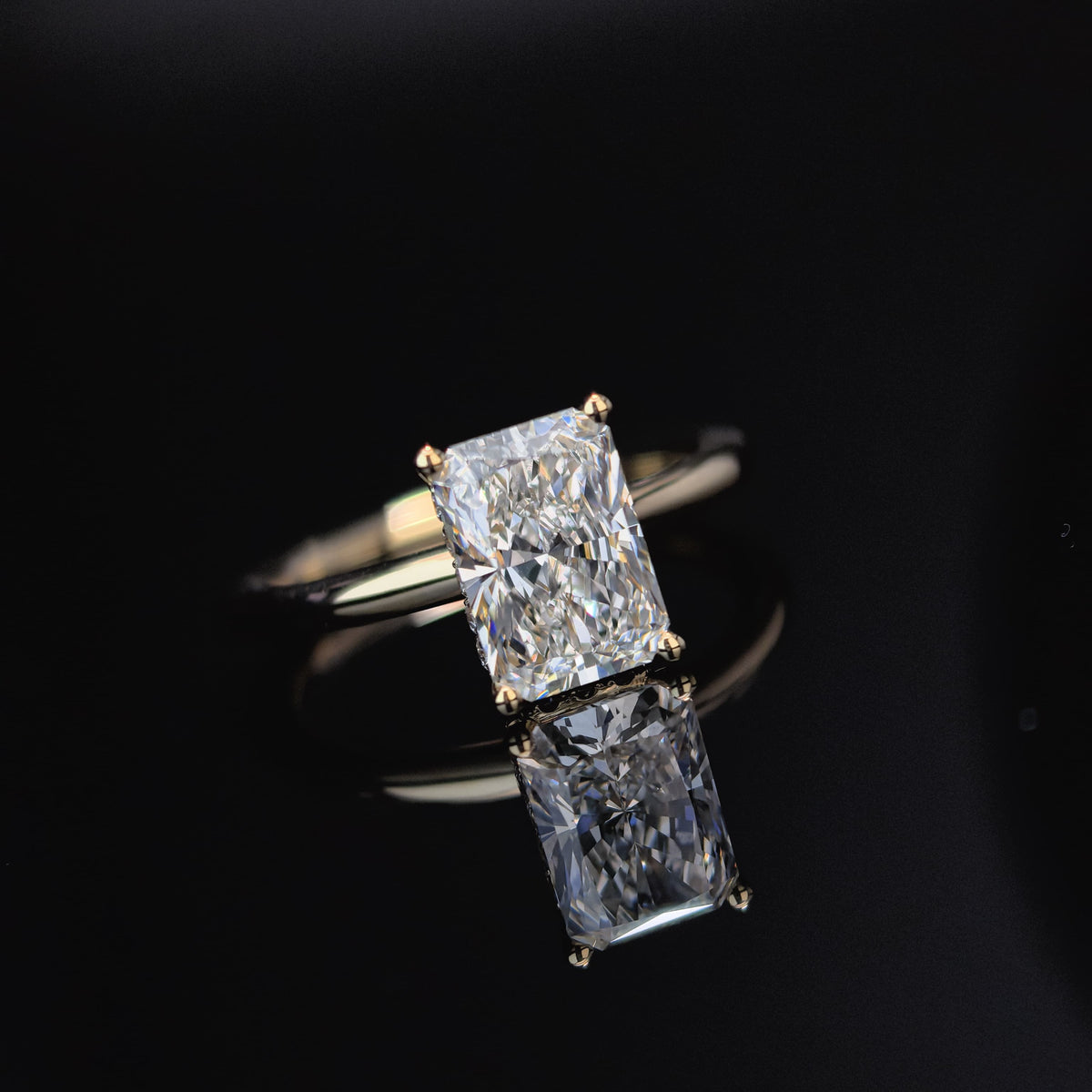 2.5ct Radiant Cut Hidden Halo Engagement Ring 18k Yellow Gold