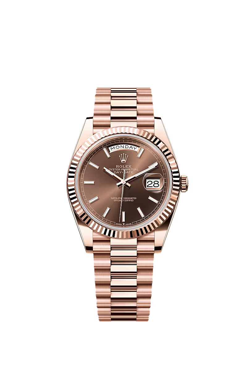 Rolex Day-Date 40 Rose Gold Chocolate Baton Dial 228235